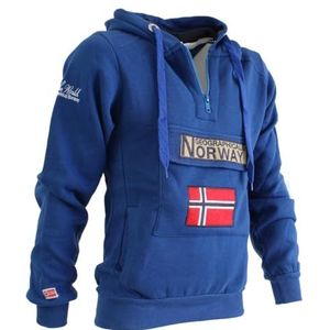 Geographical Norway Gymclass Heren - Heren Kangoeroezak Hoodie - Heren Logo Sweatshirt Sweater Jas met kap - Sweatshirt Hoody Lange Mouw - Hoodie Sport Regulier, Royal Blauw, XL
