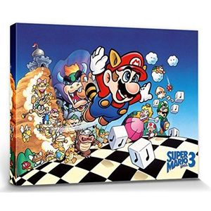 1art1 Super Mario Poster Kunstdruk Op Canvas Bros. 3, Princess Peach, Luigi Muurschildering Print XXL Op Brancard | Afbeelding Affiche 80x60 cm