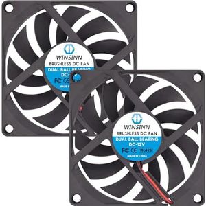 WINSINN DC 80mm Fan 12V 8010 Dual Kogellager Borstelloze Koeling 80x10mm 2PIN (Pack van 2 stuks)
