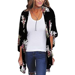 YULOONG Womens Cover Ups Chiffon Bloemenprint Kimono Losse Sjaal Vest Boho Zomer Casual Blouse Top Sexy Strand Badmode Capes