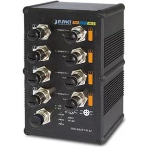 PLANET Industrial Fast Ethernet PoE Switch 8-Port 10/100 Mbps M12 IP67 rated hoge operationele temperatuur