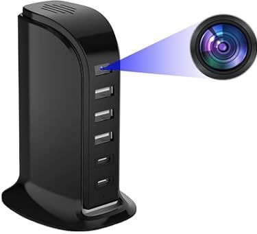 Trend Goods - Verborgen Spy Camera Oplaadstation - 3 USB en 2 USB-C Ingangen - Oplaadstations - Wifi camera binnen met App - Incl. 64GB Micro SD Kaart - Spionage Camera - Beveiligingscamera binnen