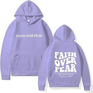 Faith Over Fear Hoodie, Christian Hoodie for Men & Women, Faith Long Sleeve Pullover (Purple,S)