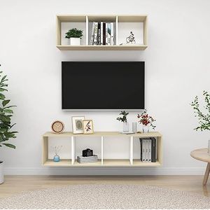 2-delige tv-kast set wit en sonoma eiken ontworpen hout