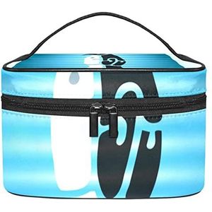 Zwart en wit pinguïn make-up organizer tas, reizen make-up tas organizer case draagbare cosmetische tas voor vrouwen en meisjes toiletartikelen, Meerkleurig, 22.5x15x13.8cm/8.9x5.9x5.4in