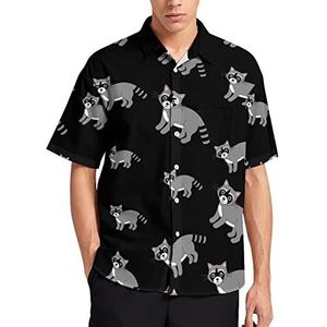 Black Raccoon T-shirt met korte mouwen voor heren, casual knoopsluiting, zomer, strand, top met zak
