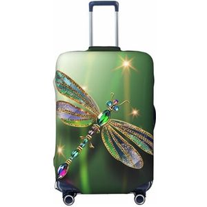 HerfsT juweel libelle print koffer cover elastische wasbare bagagehoezen stofdichte bagagebeschermer voor reizen past 45-32 inch, Zwart, M