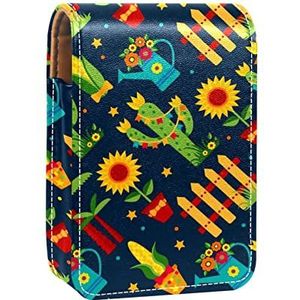 Draagbare Lipstick Case voor op reis,Mini Lipstick Opbergdoos met spiegel voor vrouwen dames, Lederen Cosmetische Pouch Donkere Kleur, Meerkleurig, 9.5x2x7 cm/3.7x0.8x2.7 in