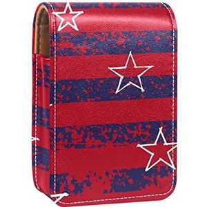 Gepersonaliseerde Lipstick Case Draagbare Make-up Tas Cosmetische Pouch Lippenstift Houder Make-up Organizer Rode Marine Strepen Witte Sterren USA Vlag Kleur, Meerkleurig, 9.5x2x7 cm/3.7x0.8x2.7 in