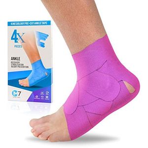 M7 Sport Tape Enkelbrace, voorgesneden kinesiologietape, pijnverlichting, enkelondersteuning en stabilisatie, vermindert zwelling, therapeutische tape, waterbestendig, premium katoen, latexvrij, 4