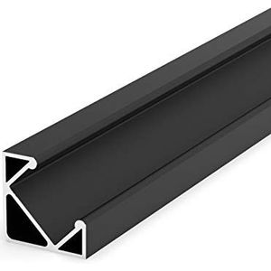 Set bestaande uit: aluminium profiel voor ledstrips, 100 cm, hoek 45°, set inclusief afdekking, zwart LT3, zonder afdekking