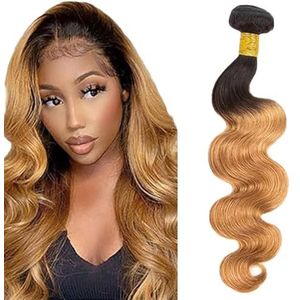 Lakaisa Body Wave Human Hair Bundles 100% Unprocessed Brazilian Remy Hair 1B27 Blonde Ombre Real Hair Extensions Sew in Hair 1 Bundle No Smell for Woman 30 Inch