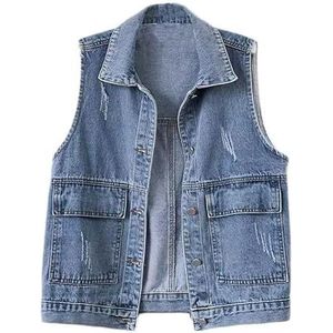 RWGSNB Heren Denim Vest, Denim Vest, Dames Geknoopt Gewassen Denim Vest Jack, Mouwloos Denim Jack, Dames Jeans Vest met Zakken voor Dames Heren Blauw M