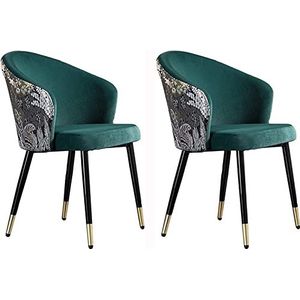 GEIRONV Moderne fluwelen eetkamerstoel set van 2, met metalen poten fluwelen rugleuningen zitting huishoudelijke make-up stoel dressing woonkamer stoel Eetstoelen (Color : Green, Size : 43x44x79cm)