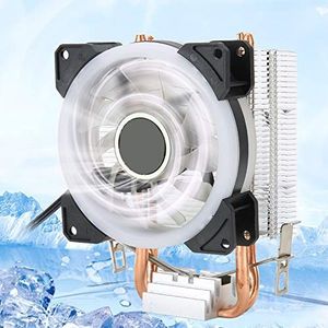 CPU Luchtkoeler, 3-pins CPU Luchtkoelventilator 2000 RPM CPU Aluminium Vloeistofkoeler Radiator met 2 Messing Pijp voor 775/1150/1151/1155/1156/1366 (Aurora kleurrijk)