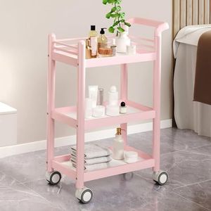 Rolwagen, medische wagenplank, salonkapperswagen met 4 wielen en ergonomische armleuningen, organizer voor stylingtools voor salon, spa, badkamer en schoonheidssalon(Pink)