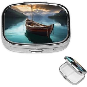 Vierkante pillenhoes voor portemonnee of zak 2 compartimenten geneeskunde pillendoos draagbare kleine pillenorganisator vissersboot pillendoos reizen medicijnen vitamine kabeljauw leverolie opbergdoos