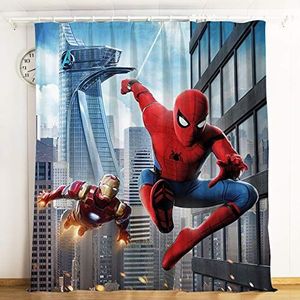 Lily&her friends - 3D fotoprint, Marvel Heroes Spiderman, geborstelde stof, fluwelen linnen verduisteringsgordijn druppel gordijnen deurgordijn kinderen jongens slaapkamer gordijn (Spiderman 5, 98 x