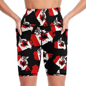Canadese kaart vlag dames yoga biker shorts hoge taille workout broek met zakken