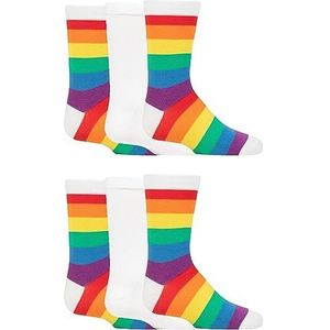 SockShop Kinderen Bamboe Schoolsokken - Jongens Meisjes Effen Gestreept Ademend Zachte Koelsokken Comfort Manchet Gladde teennaden 6 paar, Witte Regenboog, 4-7 Years