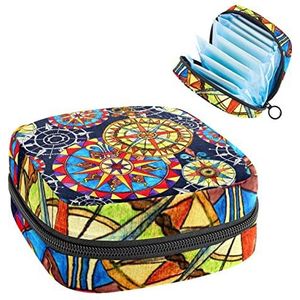 Maandverband Opbergtas,Draagbare maandverband Opbergzak,Kompassen aquarel, Meerkleurig, 4.7x6.6x6.6 in/12x17x17 cm