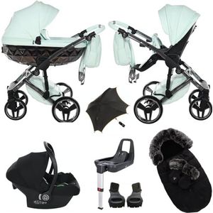 Originele Junama Diamond Hand Craft modulaire systemen combi-kinderwagen, 2-in-1, 3-in-1, 4-in-1, slaapzak, handschoenen, paraplu, originele accessoires, exclusieve Prams (4-in-1 (met ISOFIX-basis),