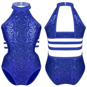 NUOYIXUAN Meisjes-danspak met glinsterende pailletten, mouwloos, met dunne bandjes en tailleriem (blauw, 14)