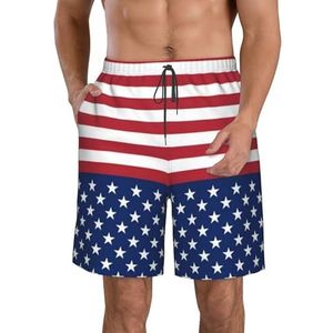 JIAWUJYNB Amerikaanse vlag sterren strepen print heren strandshorts zomer shorts met sneldrogende technologie, lichtgewicht en casual, Wit, L