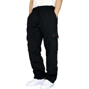 Joggingbroeken Katoenen Baggy Sportieve Vrijetijdsbroek For Heren Gewatteerde Joggingbroek Lange Elastische Taille Trainingsbroek Ademende Sportbroek Broek Wijde Pijpen Met Zakken (Color : Noir, Siz