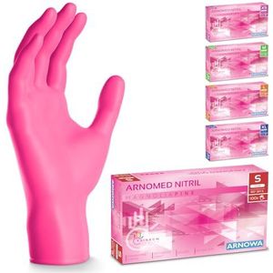 ARNOMED wegwerphandschoenen roze, nitril handschoenen S, wegwerphandschoenen met 500 stuks, poedervrij. Latexvrije rubber handschoenen, verkrijgbaar in XS, S, M, L & XL