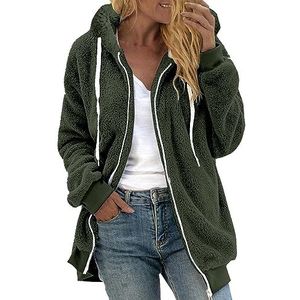 OnaiC Fleecejack voor dames, winter, pluche jas, teddyjas, korte gewatteerde jas, lange mouwen, kunstbont, fleece, overgangsjas, outdoor, sportjas, sportieve fietsjas, klassieke winterjas, Ag, XXL