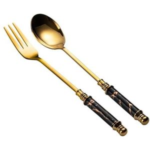 Soeplepel Roestvrijstalen Theelepels en Dessertvorkset, Dinerlepels met Kunstmarmeren Decoratieve Handvat Dessertlepels for Thuis, Keuken of Restaurant Dinerlepel(Black)