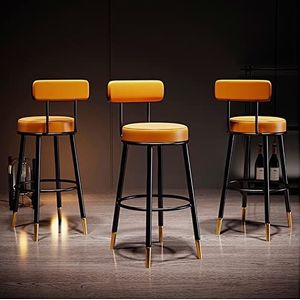Luxe keukenbarkrukken set van 3, ontbijtbarstoelen met rugleuning en zwarte metalen poten voor pub, bar, koffiehuis, restaurant of thuis Zithoogte 65/75cm