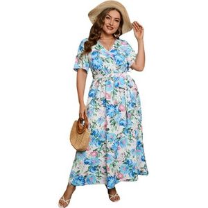 yk8fass Jurk met korte mouwen en print dh-8878, Lichtblauwe bloemen, 3XL