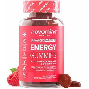 Energy Gummies - 60 energie-rubbers met ginseng, creatine, maca en taurine - cafeïnevrije energiebooster - vitamine B6, B12 en C - alternatief voor energiedrank en tabletten Novomins