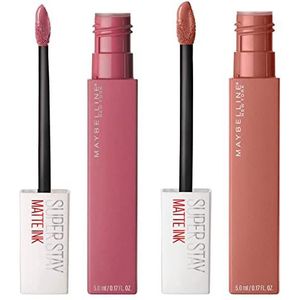 Maybelline New York SuperStay Matte Ink Lippenstift Kleur 15 Lover + SuperStay Matte Ink Lippenstift Kleur 65 Seductress - 2 Lippenstiften met Puntige Applicator