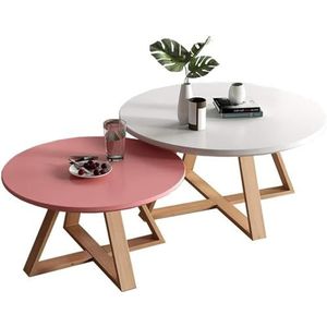 JAVPTAV Moderne woonkamer koffietafel ronde houten nesttafels set van 2 voor woonkamer, salontafels beukenhouten poten, eindtafels voor kleine ruimtes (kleur: A)