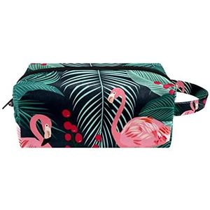 Make-uptas voor dames,lederen make-uptas,reistas voor make-uptas,tropische flamingo vogel Afdrukken