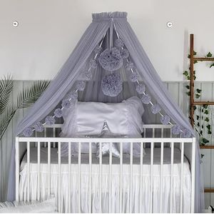 Baby Fancyroom Bedhemel voor babybed, prinses babywieg, muggennet, bijzetbed hemel, babykamer, decoratie, baldakijn kinderkamer van premium tule (lichtgrijs)