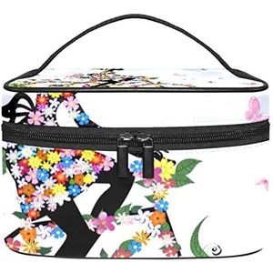 Make-up Organizer Bag, Reizen Make-up Tas Organizer Case Draagbare Cosmetische Tas voor Vrouwen en Meisjes Toiletries Lente Meisje Rading een fiets Bloem Vlinder, Meerkleurig, 22.5x15x13.8cm/8.9x5.9x5.4in