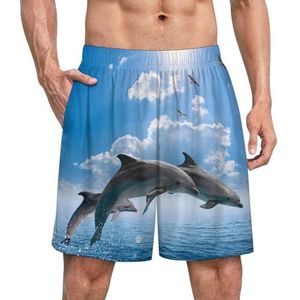 Dolfijn Springen Grappige Pyjama Shorts voor Mannen Pyjama Bottoms Heren Nachtkleding Met Zakken Zacht