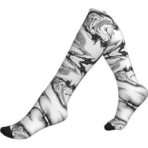 ASFgda Compressie Zwart-wit Marmeren Print Sokken Voor Vrouwen & Mannen, 15-20 mmhg (1 paar) Beste Ondersteuning Voor Hardlopen, Fietsen Werk En Fitness