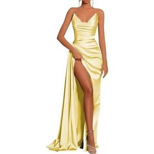 Bruiloft Gast Jurk Zeemeermin Koude Schouder Strapless Mouwloze Lange Prom Jurk voor Vrouwen YIAX128, Geel, 46 grote maten