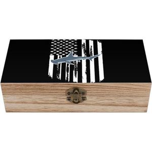 Amerikaanse vlag hamerhaai houten ambachtelijke opbergdozen met deksels aandenken schat sieradendoos organisator