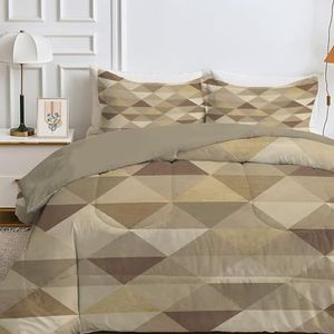 Bruin Dubbel Dekbed van 7,5 TOG voor Zomer en Herfst - Omkeerbaar met Geometrisch Patroon, Lichtgewicht Zacht voor 200x200cm met 2 Kussenslopen