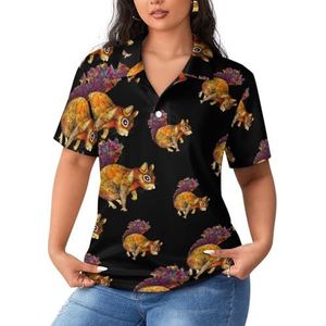 Kleurrijke eekhoorns dames poloshirts met korte mouwen casual T-shirts met kraag golfshirts sport blouses tops 5XL