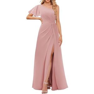 Chiffon formele galajurken met split voor dames, bruidsmeisjesjurken voor bruiloft, cocktailjurk, grote maten, Stoffige Roos, 32