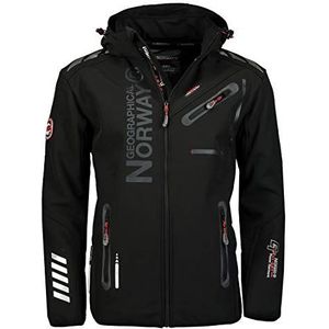 Geographical Norway Royaute Softshelljack, heren, waterdicht, met capuchon, outdoor, windjack, tactische jas, zwart/zwart, 4XL