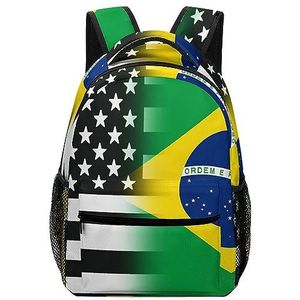 Zwart En Wit USA Braziliaanse Vlag Mode Rugzak Lichtgewicht Rugzak Schouders Dagrugzak Voor Reizen Werk Kantoor Camping