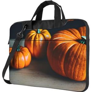 LJVJSOCY Herfst Pompoen Print Laptop Tas Case Messenger Bag Met Business Aktetas Voor Mannen Vrouwen Om Te Werken Reizen, Zwart, 15.6 inch